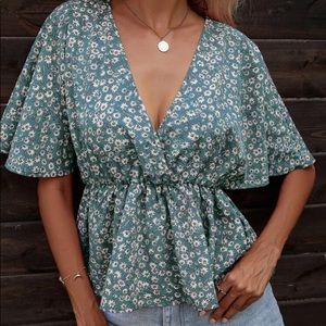 Cute Blue floral peplum top